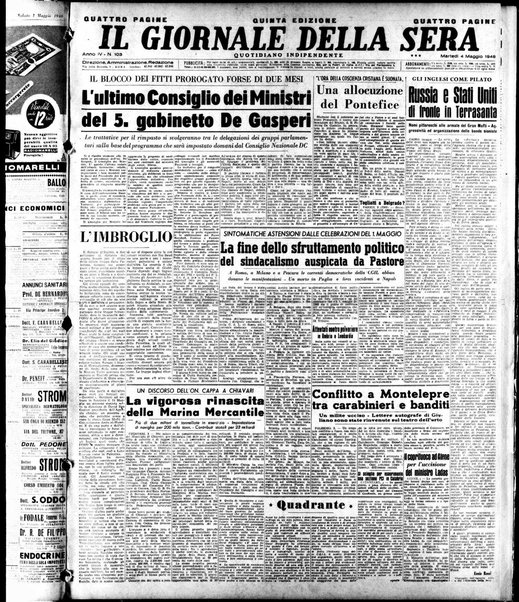 Il giornale della sera : quotidiano indipendente di informazioni