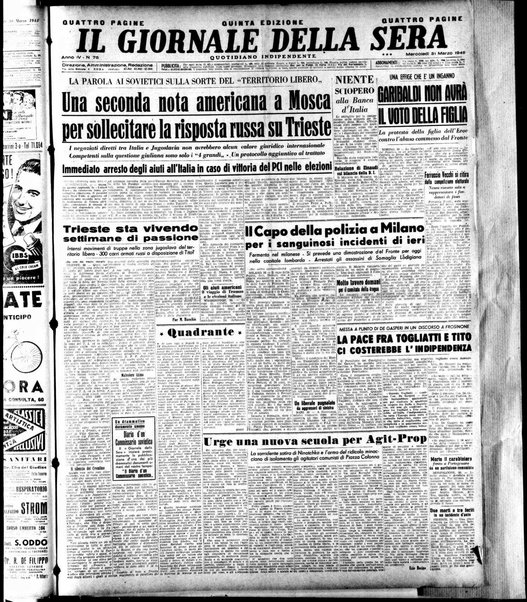 Il giornale della sera : quotidiano indipendente di informazioni