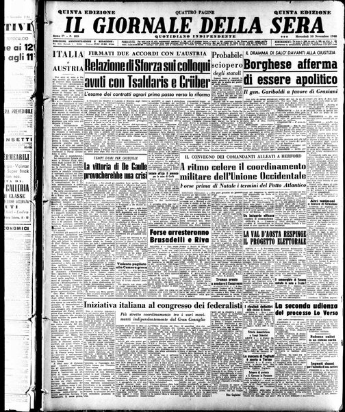 Il giornale della sera : quotidiano indipendente di informazioni