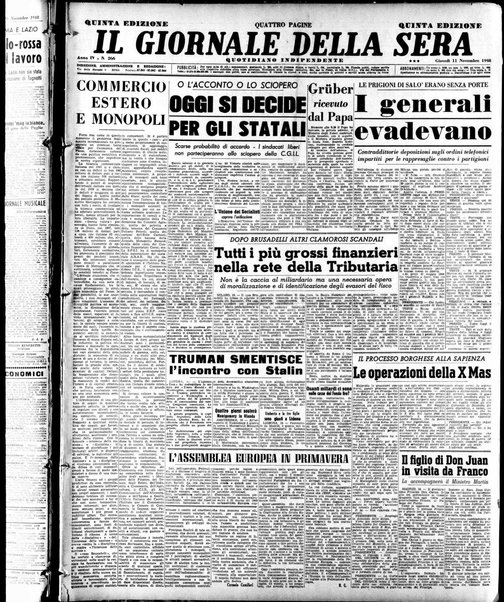 Il giornale della sera : quotidiano indipendente di informazioni