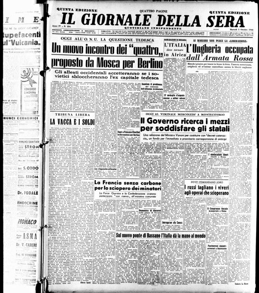 Il giornale della sera : quotidiano indipendente di informazioni