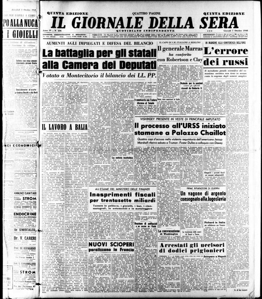 Il giornale della sera : quotidiano indipendente di informazioni