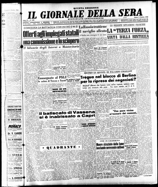 Il giornale della sera : quotidiano indipendente di informazioni