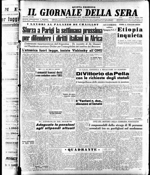 Il giornale della sera : quotidiano indipendente di informazioni