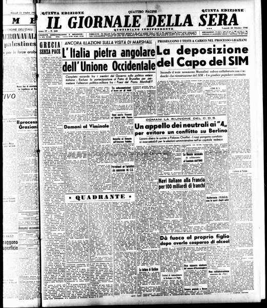 Il giornale della sera : quotidiano indipendente di informazioni