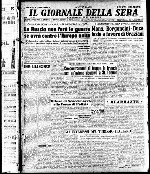 Il giornale della sera : quotidiano indipendente di informazioni