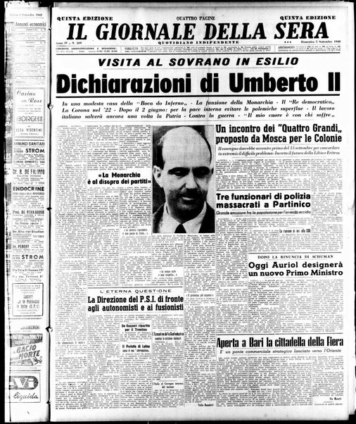 Il giornale della sera : quotidiano indipendente di informazioni