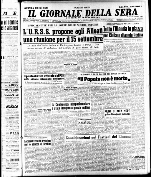 Il giornale della sera : quotidiano indipendente di informazioni