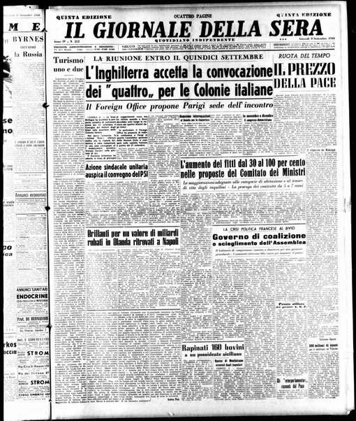 Il giornale della sera : quotidiano indipendente di informazioni