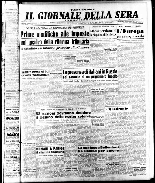 Il giornale della sera : quotidiano indipendente di informazioni