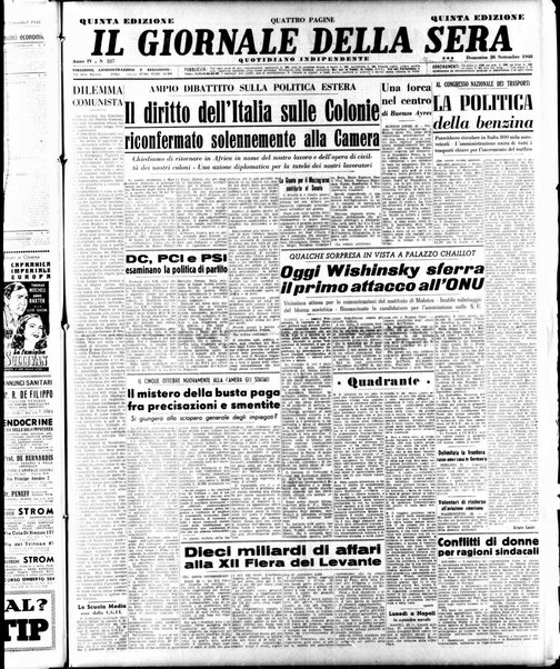 Il giornale della sera : quotidiano indipendente di informazioni