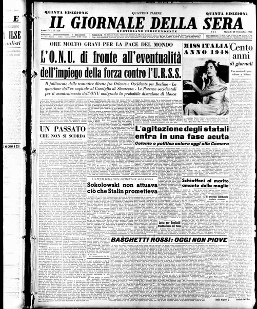 Il giornale della sera : quotidiano indipendente di informazioni