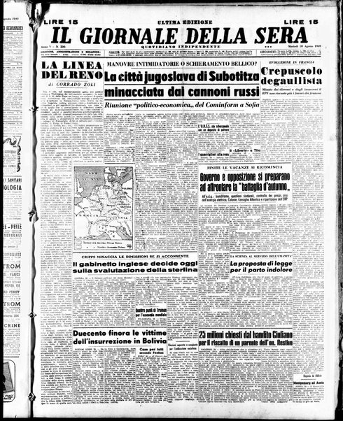 Il giornale della sera : quotidiano indipendente di informazioni