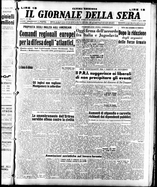 Il giornale della sera : quotidiano indipendente di informazioni