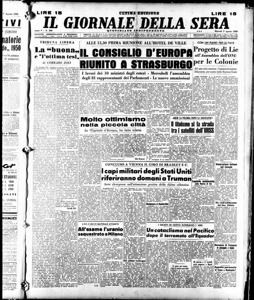 Il giornale della sera : quotidiano indipendente di informazioni