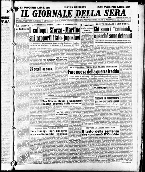 Il giornale della sera : quotidiano indipendente di informazioni