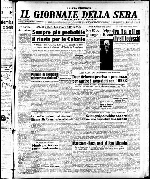 Il giornale della sera : quotidiano indipendente di informazioni