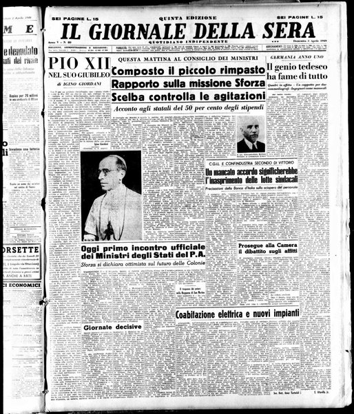 Il giornale della sera : quotidiano indipendente di informazioni