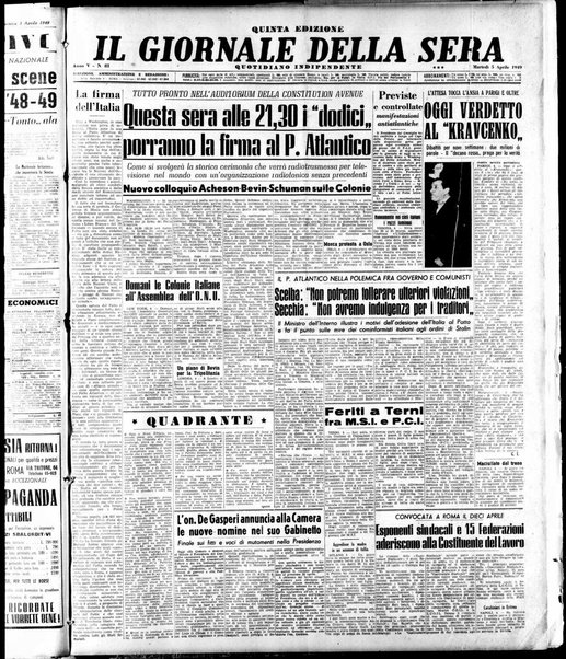 Il giornale della sera : quotidiano indipendente di informazioni