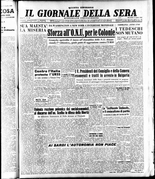 Il giornale della sera : quotidiano indipendente di informazioni