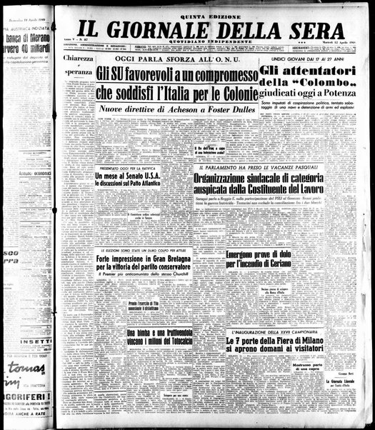 Il giornale della sera : quotidiano indipendente di informazioni