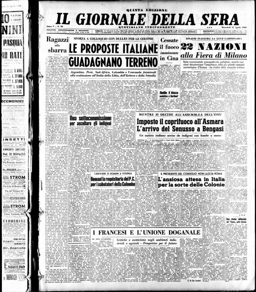 Il giornale della sera : quotidiano indipendente di informazioni