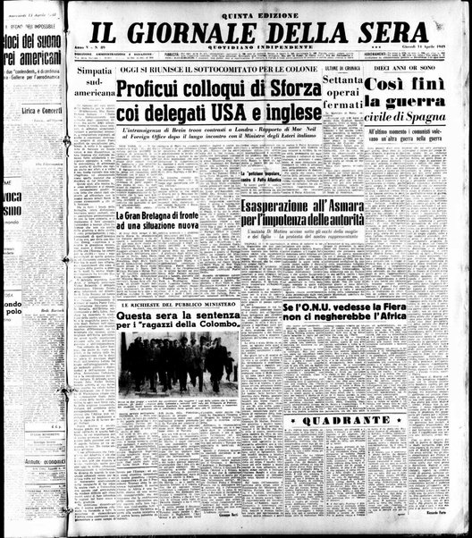 Il giornale della sera : quotidiano indipendente di informazioni