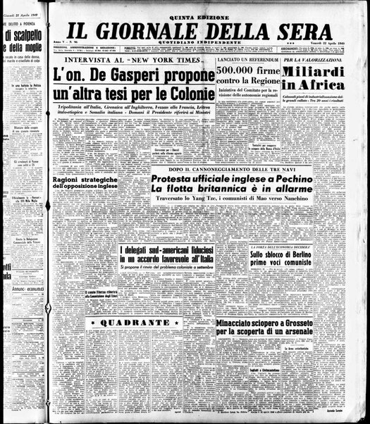 Il giornale della sera : quotidiano indipendente di informazioni