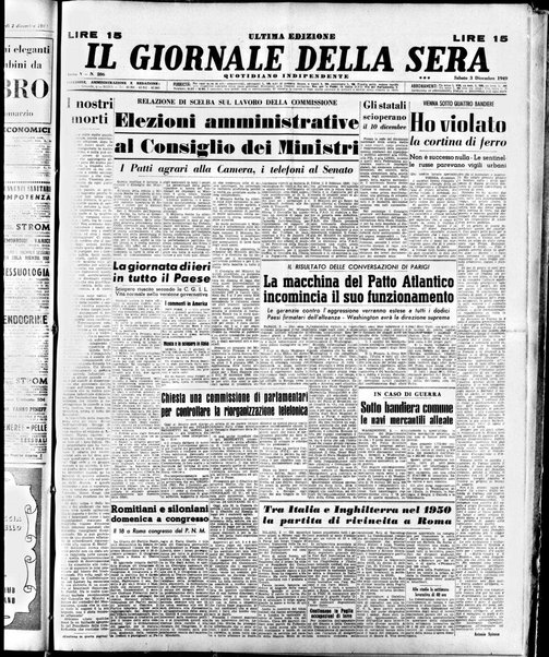 Il giornale della sera : quotidiano indipendente di informazioni