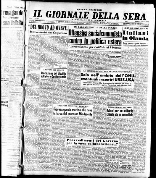 Il giornale della sera : quotidiano indipendente di informazioni