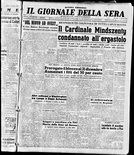 Il giornale della sera : quotidiano indipendente di informazioni