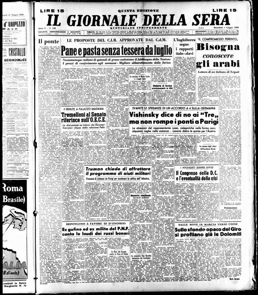 Il giornale della sera : quotidiano indipendente di informazioni