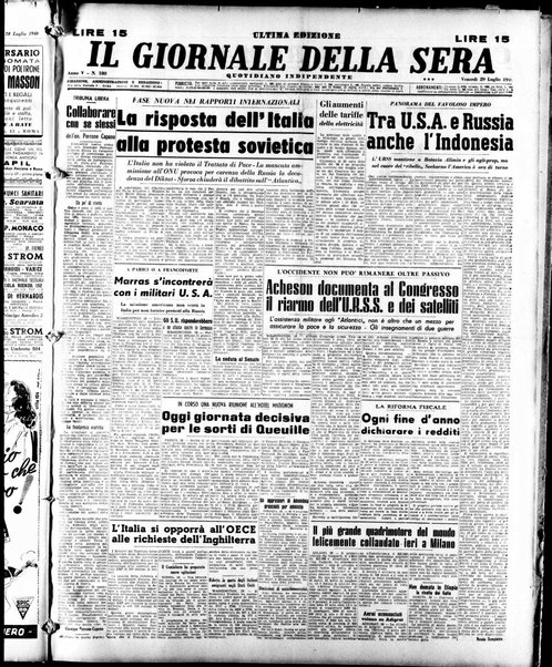 Il giornale della sera : quotidiano indipendente di informazioni