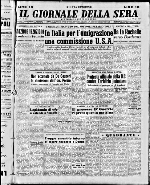 Il giornale della sera : quotidiano indipendente di informazioni