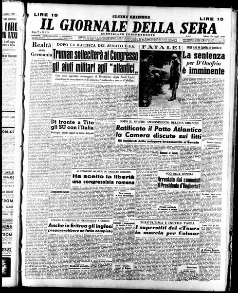 Il giornale della sera : quotidiano indipendente di informazioni