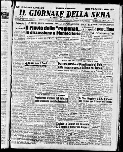 Il giornale della sera : quotidiano indipendente di informazioni