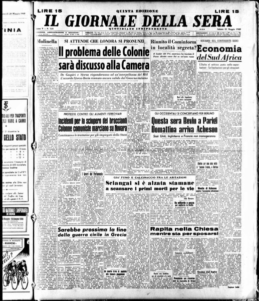 Il giornale della sera : quotidiano indipendente di informazioni