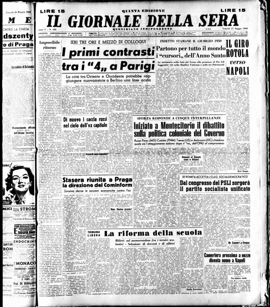 Il giornale della sera : quotidiano indipendente di informazioni