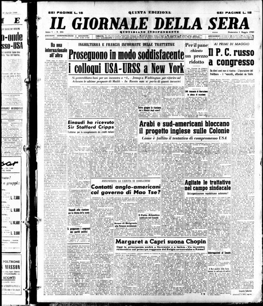 Il giornale della sera : quotidiano indipendente di informazioni