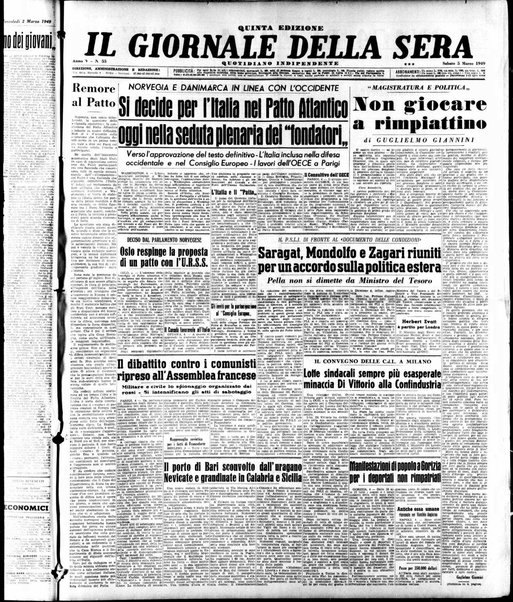 Il giornale della sera : quotidiano indipendente di informazioni