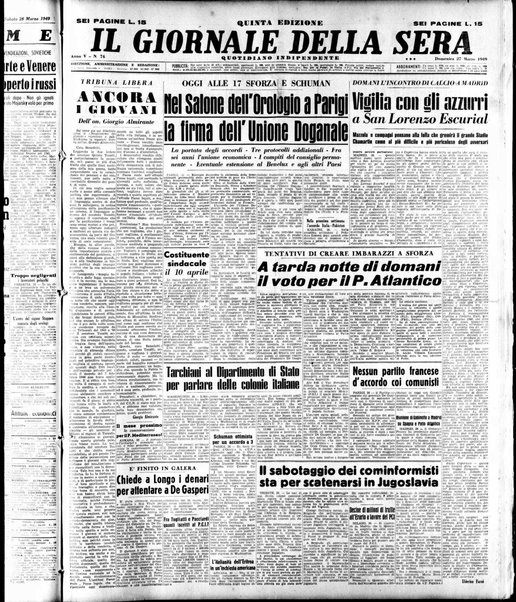 Il giornale della sera : quotidiano indipendente di informazioni