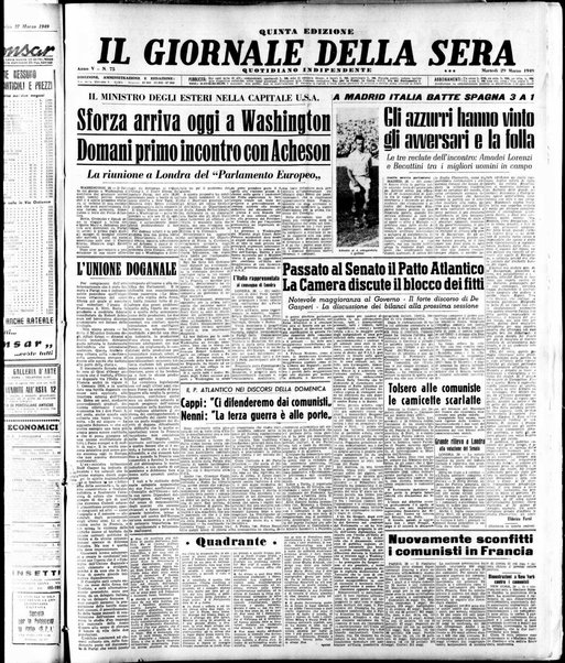 Il giornale della sera : quotidiano indipendente di informazioni