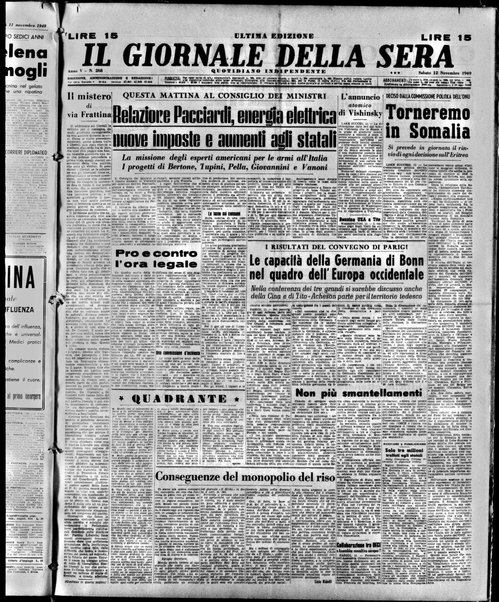 Il giornale della sera : quotidiano indipendente di informazioni