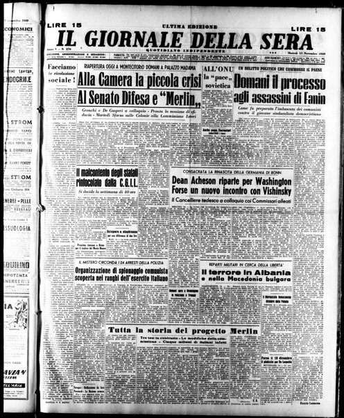 Il giornale della sera : quotidiano indipendente di informazioni