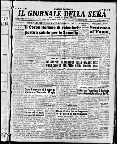 Il giornale della sera : quotidiano indipendente di informazioni