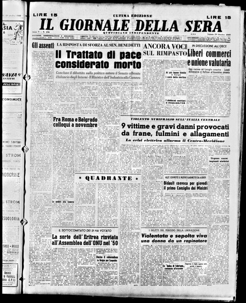 Il giornale della sera : quotidiano indipendente di informazioni