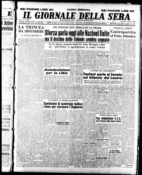 Il giornale della sera : quotidiano indipendente di informazioni