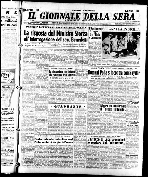 Il giornale della sera : quotidiano indipendente di informazioni