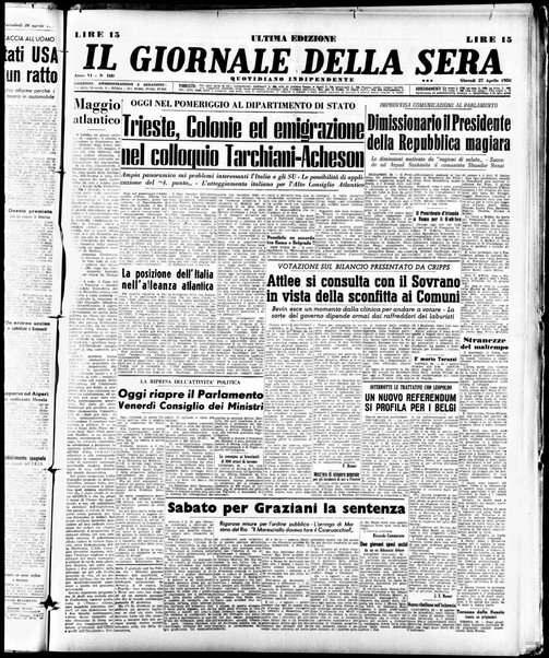 Il giornale della sera : quotidiano indipendente di informazioni