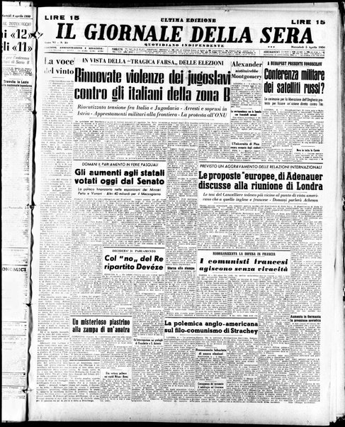 Il giornale della sera : quotidiano indipendente di informazioni